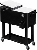 VINGLI Rolling Ice Chest, Portable Patio Party Bar Drink Cooler Cart, with Shelf, Beverage Pool with Bottle Opener