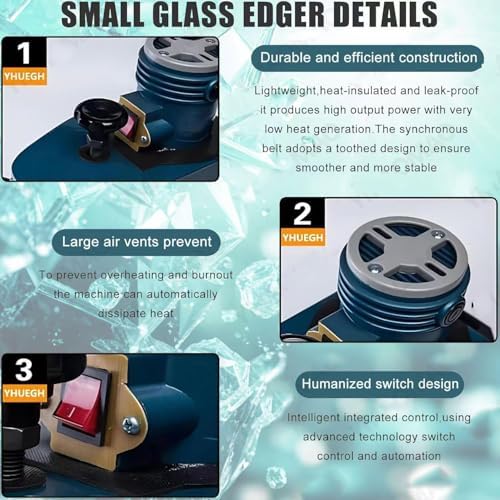 Glass Edging Machine, 800W Electric Portable Glass Edger for Straight & Round Bevel Edge with 8 Diamond Wheels & 2 Polishing Wheels