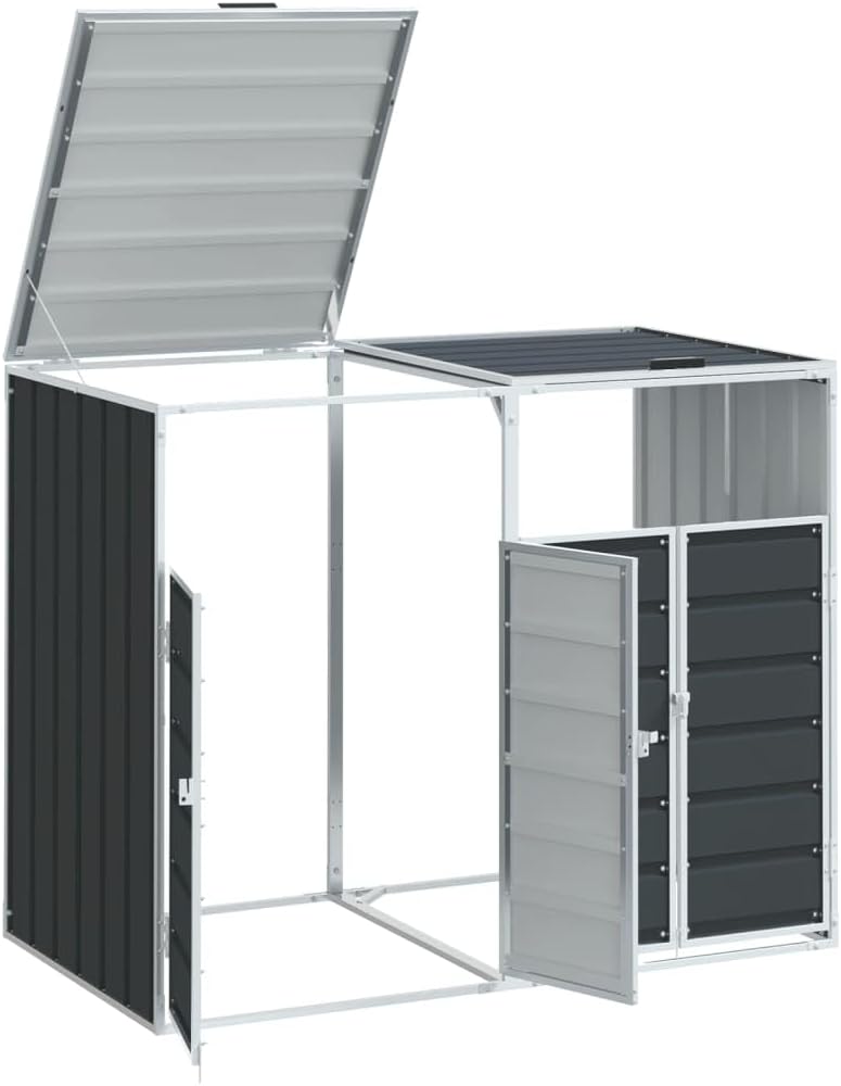 Outdoor Steel Garbage Bin Storage Shed for 2 Trash Cans, Weather-Resistant Metal Trash Can Storage Shed with Lid Chain and Latch, Good Ventilation, Anthracite, Double Bins,-795