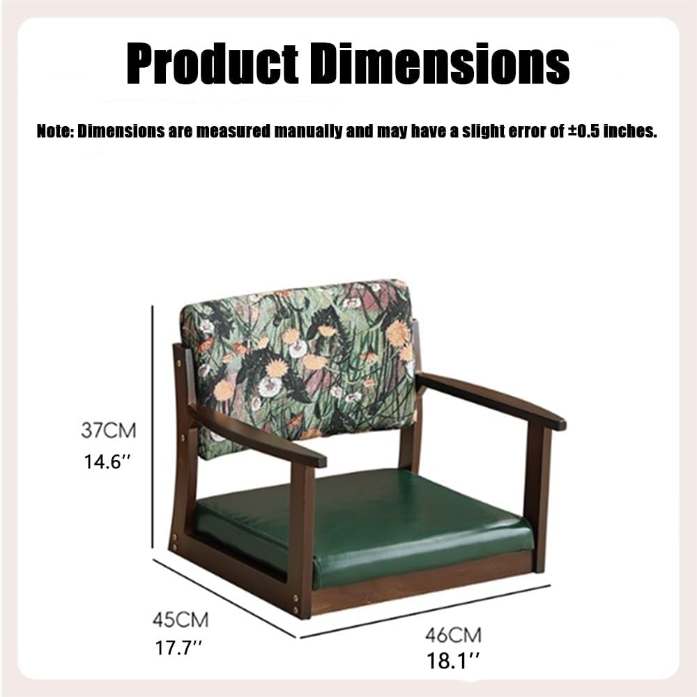 Wood Floor Chair, Meditation Chair Legless Chairs with Padded and Armrests for Living Room, Bedroom, Dorm, Gaming & Reading(Green)