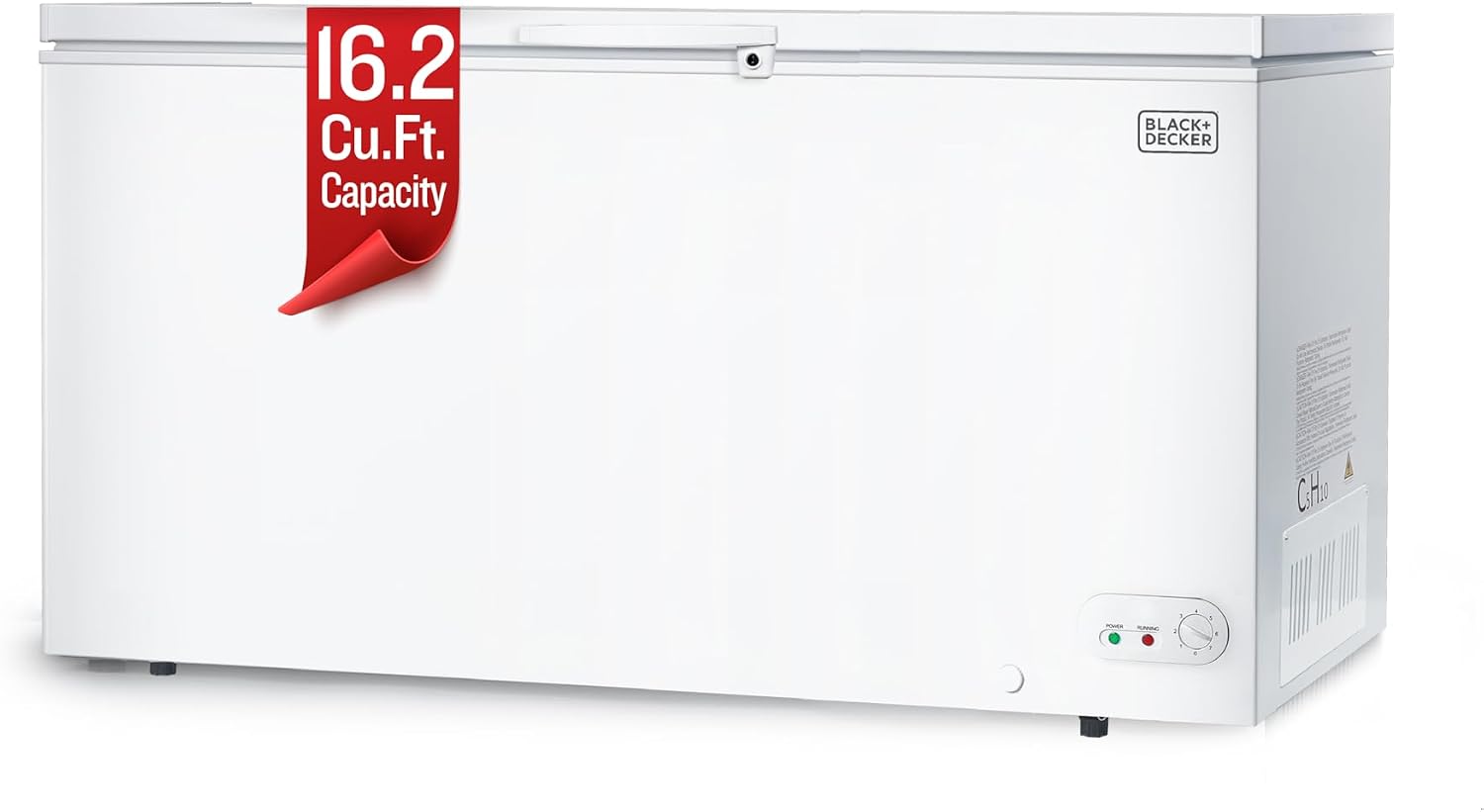 BLACK+DECKER 16.2 Cu. Ft. Chest Freezer, Deep Freezer with Top Opening, Freezer Chest with 2 Removable Storage Baskets, Mechanical Temperature Control, Manual Defrost,R600a Refrigerant, BCF1620E,White