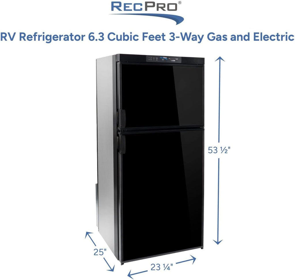 RecPro RV Refrigerator 6.3 Cubic Feet Gas and Electric | Black or Stainless Finish | 110V / 12V / Propane Gas | (Black Finish)