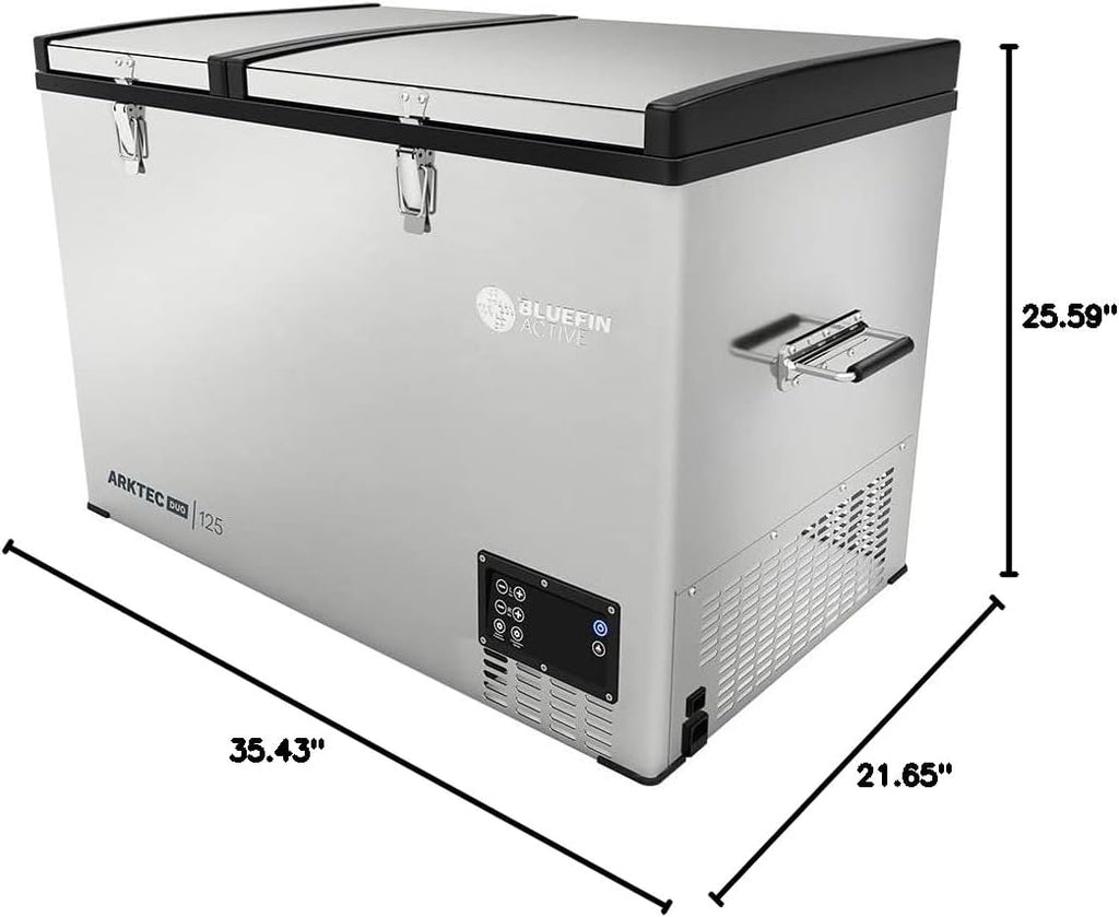 Bluefin Active Arktec Duo 125L | Portable Travel Fridge | Advanced Cooling & Freezing Technology | Energy Efficient Charging | Dual Storage Compartments | Smartphone App Control | LCD | AC & DC