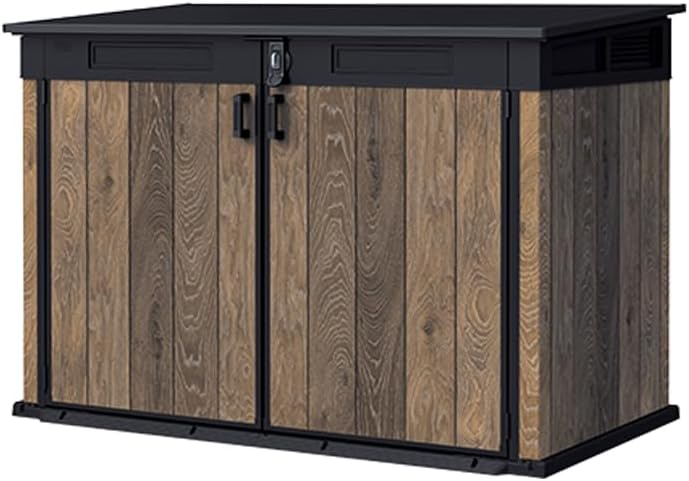 Keter Signature Horizontal Garden Shed Weatherproof 2020L Storage Lockable with Gas Struts Walnut Look 75' x 43' x 52'