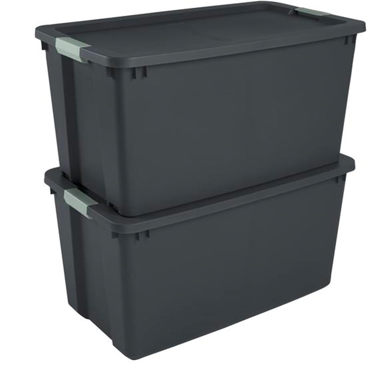 Sterilite 8 Pack 45 Gallon Wheeled Latch Tote, Stackable Plastic Storage Bin, Gray/Green