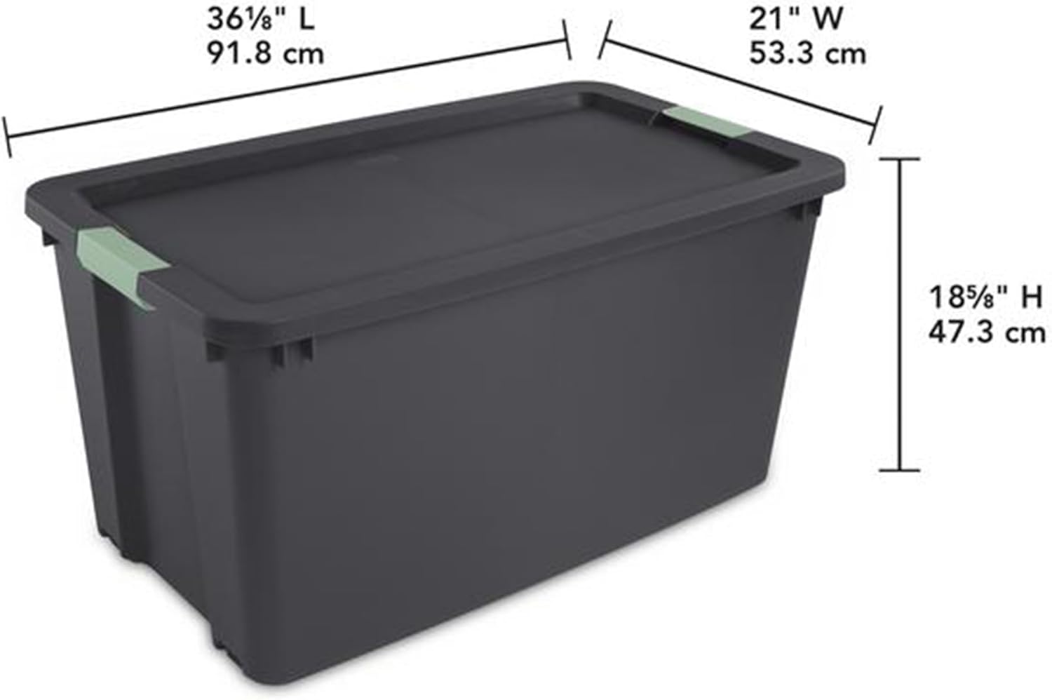 Sterilite 8 Pack 45 Gallon Wheeled Latch Tote, Stackable Plastic Storage Bin, Gray/Green
