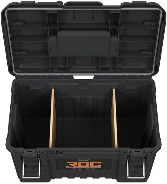 Keter ROC Pro Gear Heavy Duty XL Toolbox, 25 Year Warranty, Modular, Stackable, Lightweight, Durable, IP65 Water Resistant, Black