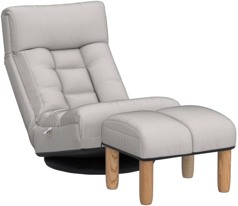 Yoglad Japanese Style Chaise Lounge Sofa 360-Degree Swivel Chair Floor Gaming Chair Lazy Sofa for Reading Game Meditating, 3 Adjustable Positions with Comfortable Backrest (Gray+Ottoman)