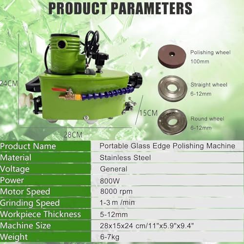 Glass Edging Machine, 800W Electric Portable Glass Edger for Straight & Round Bevel Edge with 8 Diamond Wheels & 2 Polishing Wheels