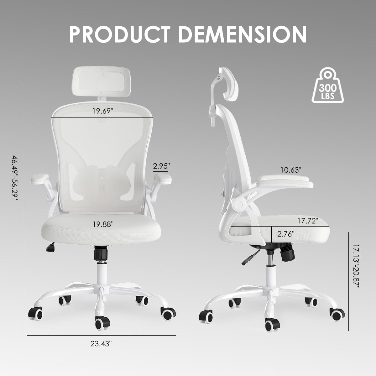 Farini Ergonomic Office Chair, Home Office Desk Chair with Headrest, High Back Swivel Computer Chair with Armrests and Adjustable Lumbar Support for Home Office Study Room, White & White
