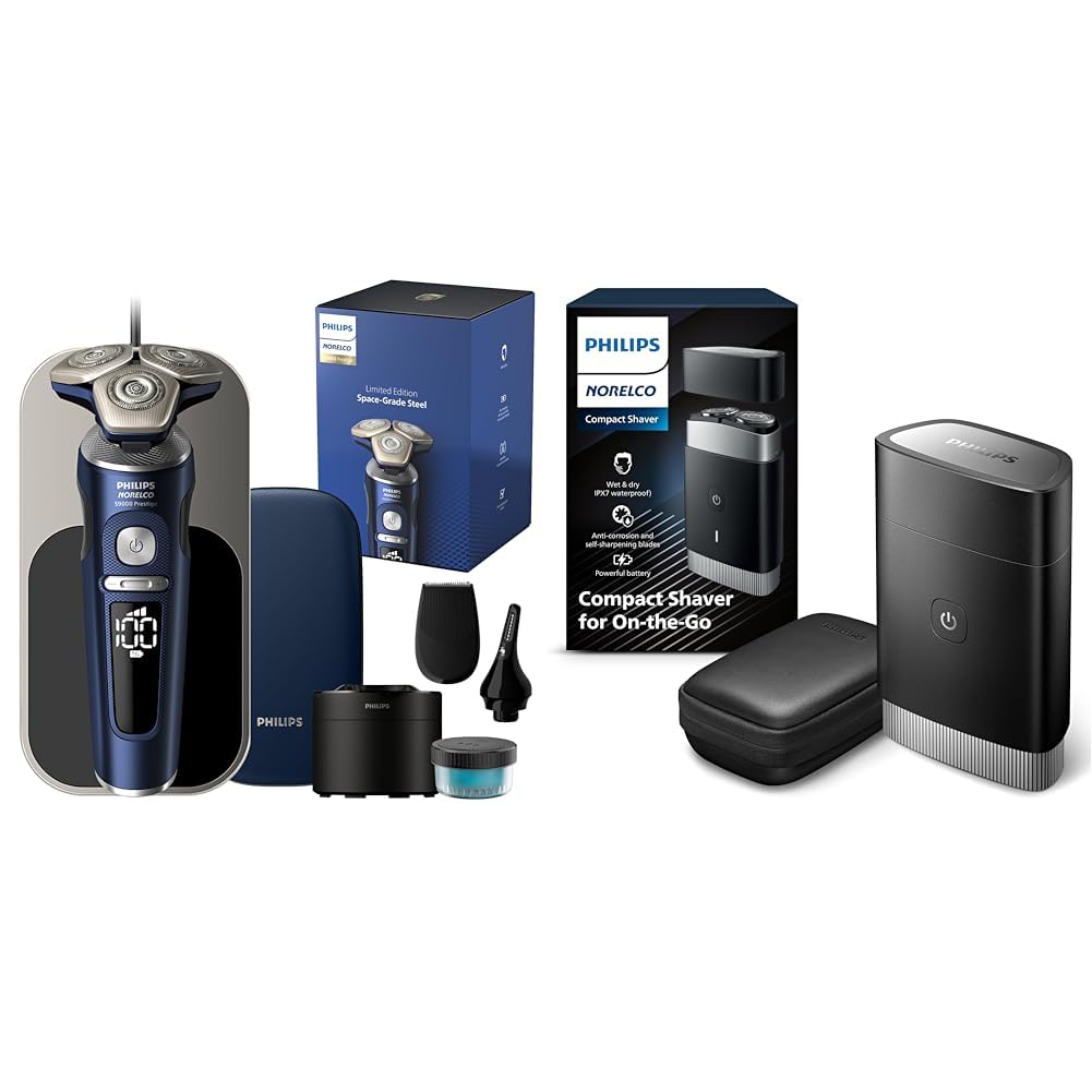 Philips Norelco Home & Away Shave Duo Includes Philips Norelco 9000 Prestige Space Grade Edition (SP9886/89) + Compact Shaver (PQ888/81)