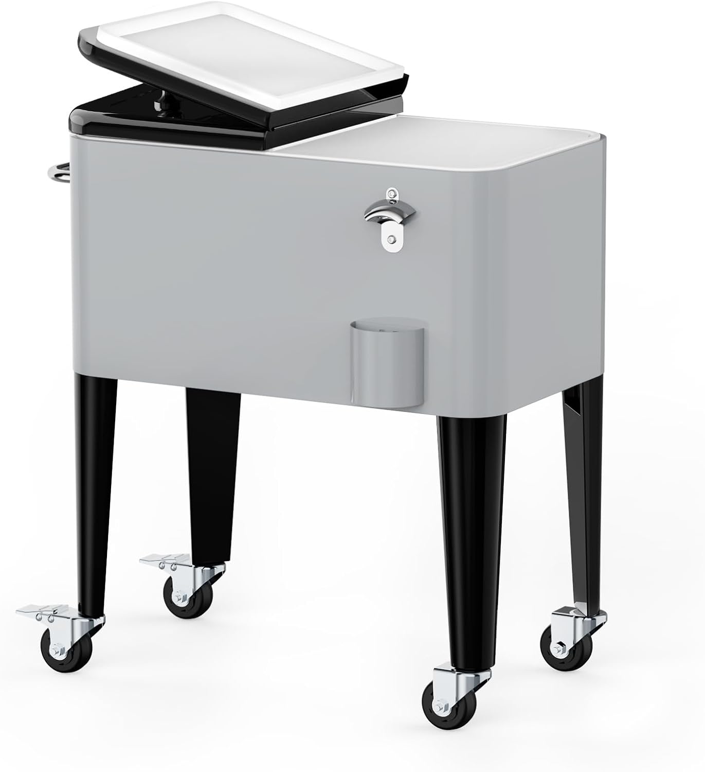Ice Chest with Wheels, 60 Quart Portable Rolling Cooler with Bottle Opener & Cap Collector & Bottom Storage Tray for Patio Party & BBQ & Beach Activities