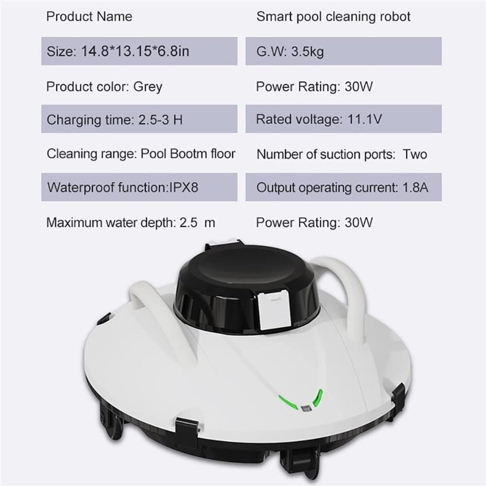 Smart Pool Cleaning Robot, Robotic Pool Vacuum Cleaner, Cordless Automatic Pool Cleaner, Automatic Vacuum Cleaner,90 Mins Runtime, Automatic Robot Leaf