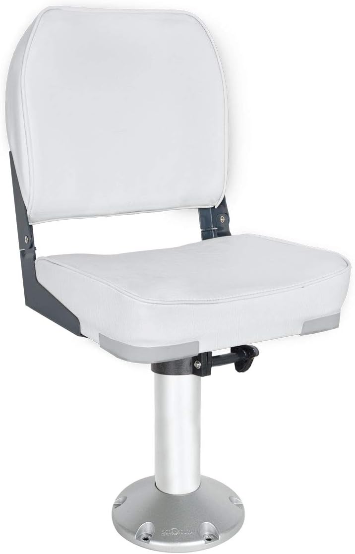 Oceansouth FOLDING BOAT SEAT WITH FIXED 13' SEAT PEDESTAL WHITE fishing folding chair accessories kayak boat seats seat covers back pack canoe paddle board waterproof cushions boating
