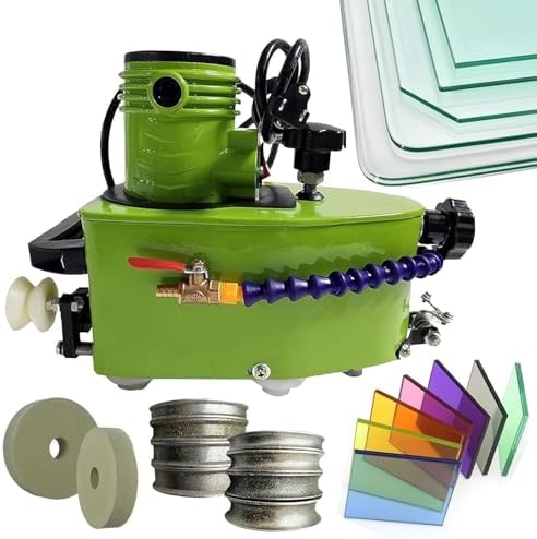 Glass Edging Machine, 800W Electric Portable Glass Edger for Straight & Round Bevel Edge with 8 Diamond Wheels & 2 Polishing Wheels