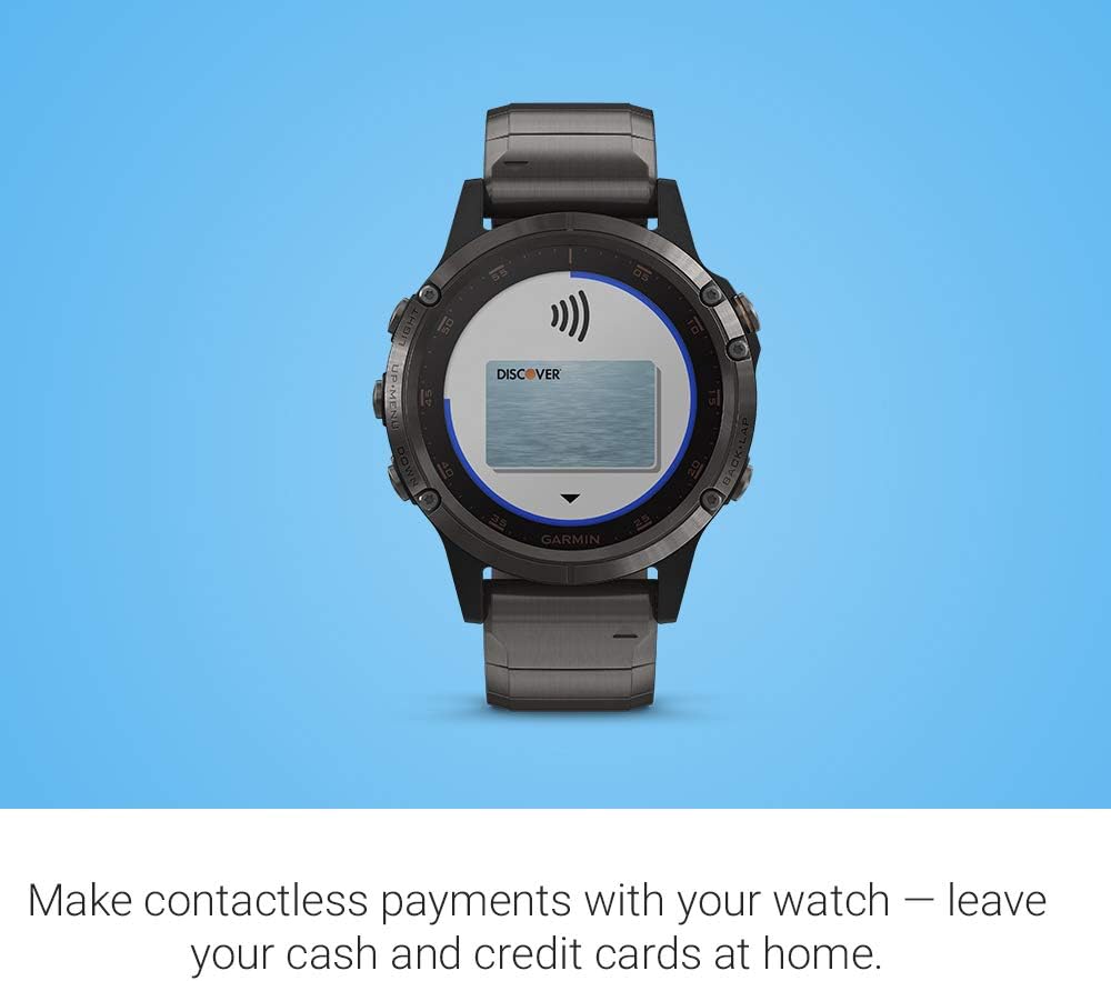 Garmin fenix 5 Plus, Premium Multisport GPS Smartwatch, Features Color Topo Maps, Heart Rate Monitoring, Music and Contactless Payment, Carbon Gray Titanium