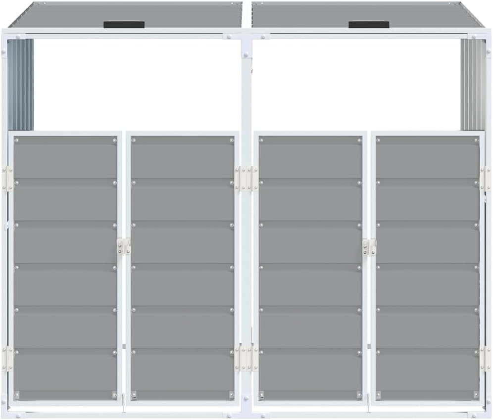 Steel Wheelie Bin Storage for Double Bins, Outdoor Storage Shed for Garbage Cans, Outdoor Trash Can Storage Shed, Gray 56.7'x31.9'x44.5' Steel,-632