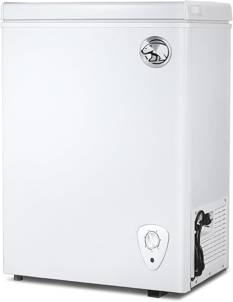 Commercial Cool 1.8 Cu. Ft. Compact Chest Freezer, Textured Finish, Deep Freezer for Frozen Food Storage, Removable Storage Basket, Mechanical Temperature Control, R600a Refrigerant, CCFW18, White