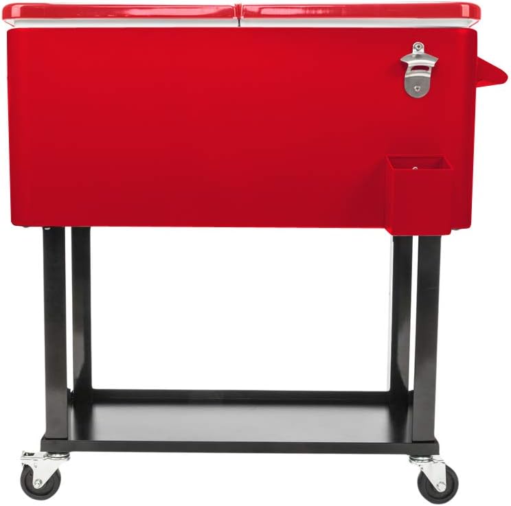 80 Quart Rolling Cooler Cart with Shelf and Bottle Opener for Patio Party