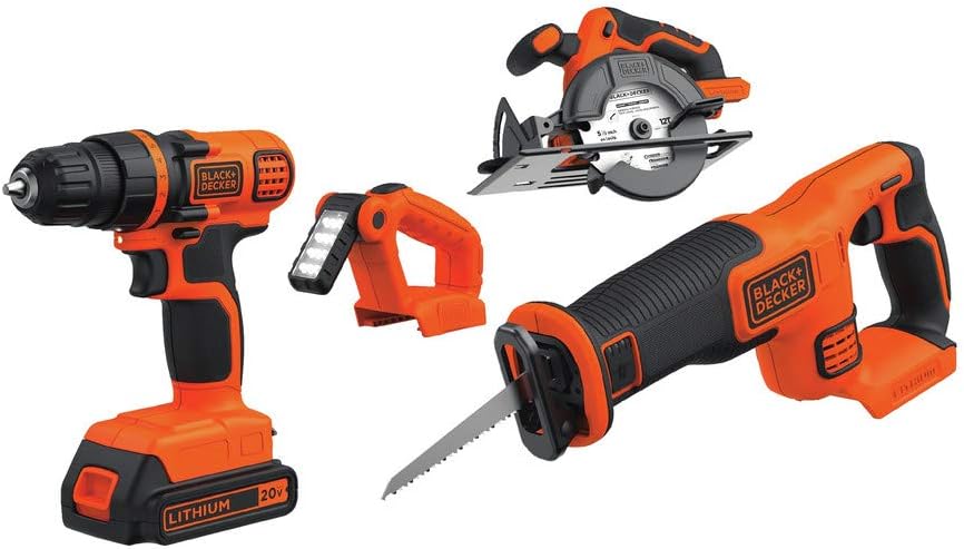 BLACK+DECKER 20V MAX Power Tool Combo Kit, 4-Tool Cordless Power Tool Set with 2 Batteries and Charger (BD4KITCDCRL)