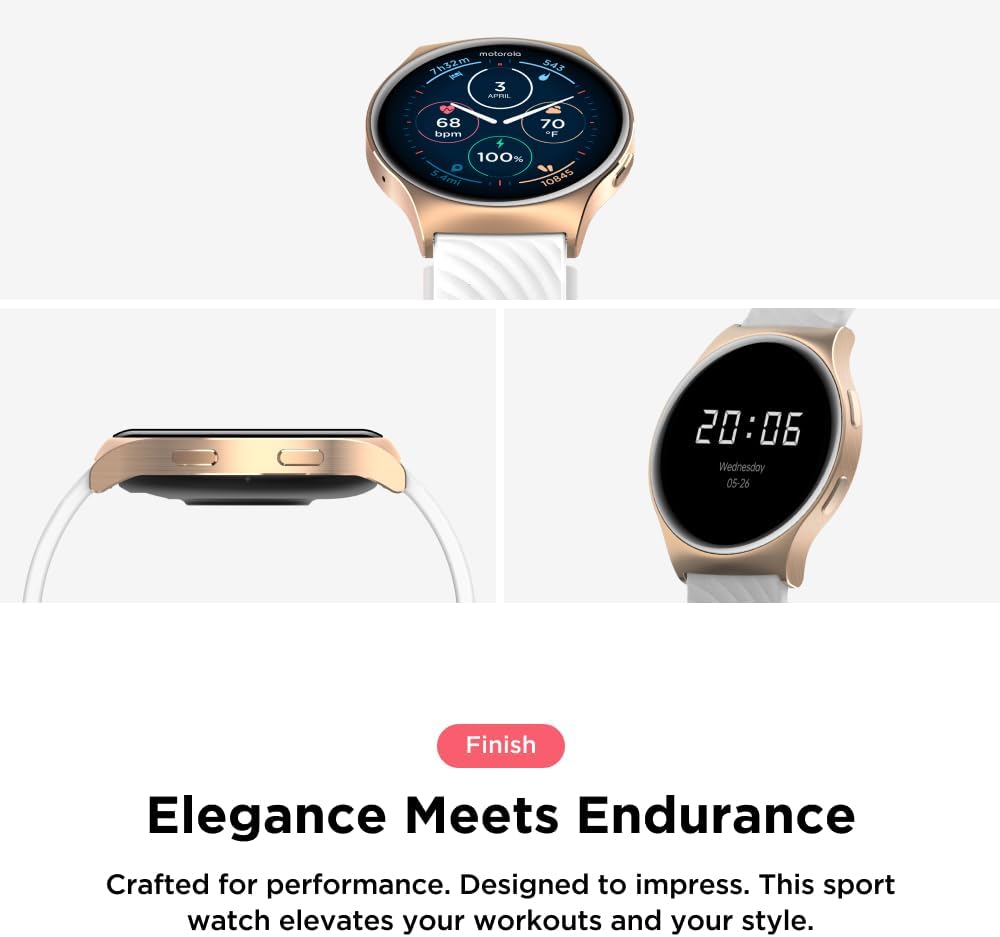 Motorola Moto Watch 120 - Premium Bluetooth Smartwatch with AMOLED Display, 10-Day Battery, Heart Rate & SpO2 Tracking, Fitness & Health Monitoring, Compatible with Android and iPhone - Rose Gold