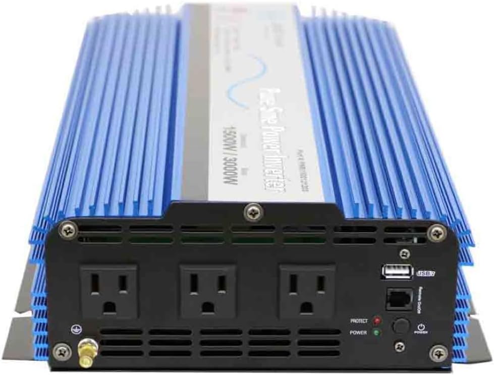 AIMS Power 1500 Watt, 3000 Watt Peak, Pure Sine DC to AC Power Inverter, USB Port, 2 Year Warranty, Optional Remote, Listed to UL 458