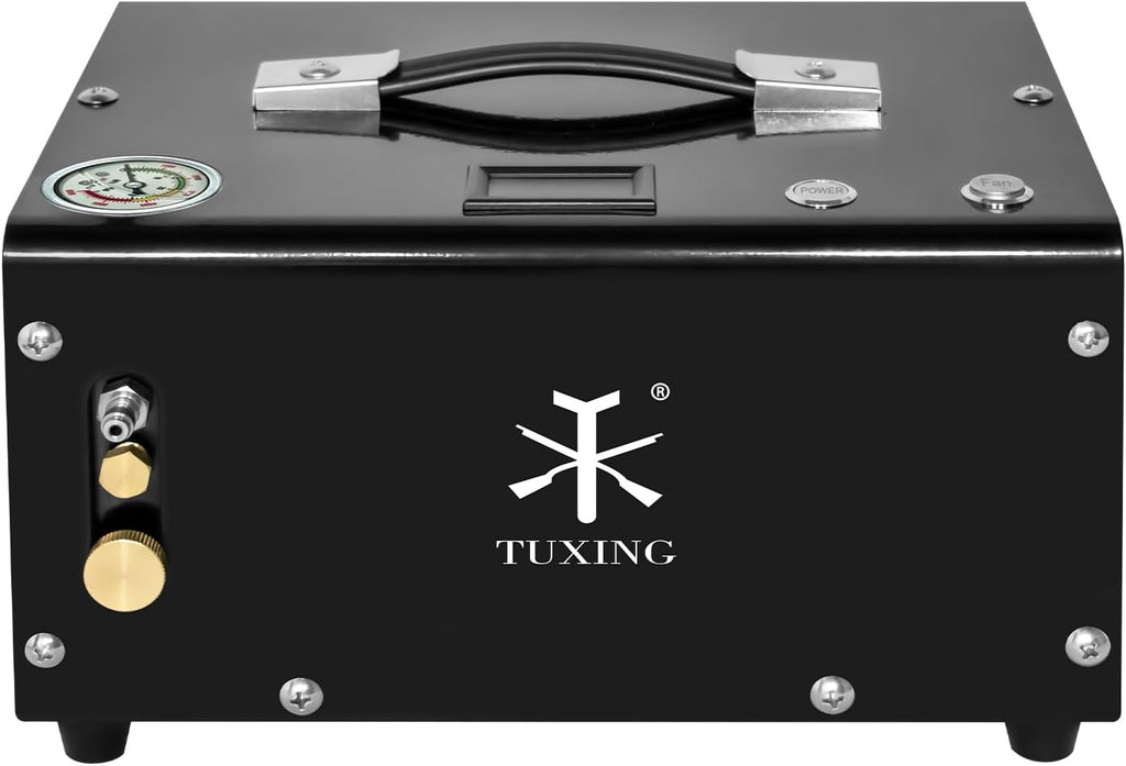 TUXING PCP Air Compressor 4500Psi, 30Mpa Portable PCP Airgun Compressor with External Converter, Powered by 12V Car DC or Home 110V AC, for Air Gun and Paintball/Scuba Tank