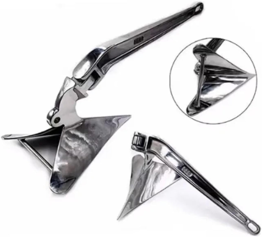 Folding Anchor, 5kg 316 Stainless Steel Plough Anchor for Boat, Power Marine Accessories Polished Non-Hinged Plow,for Small Boats Canoe Paddle Boards