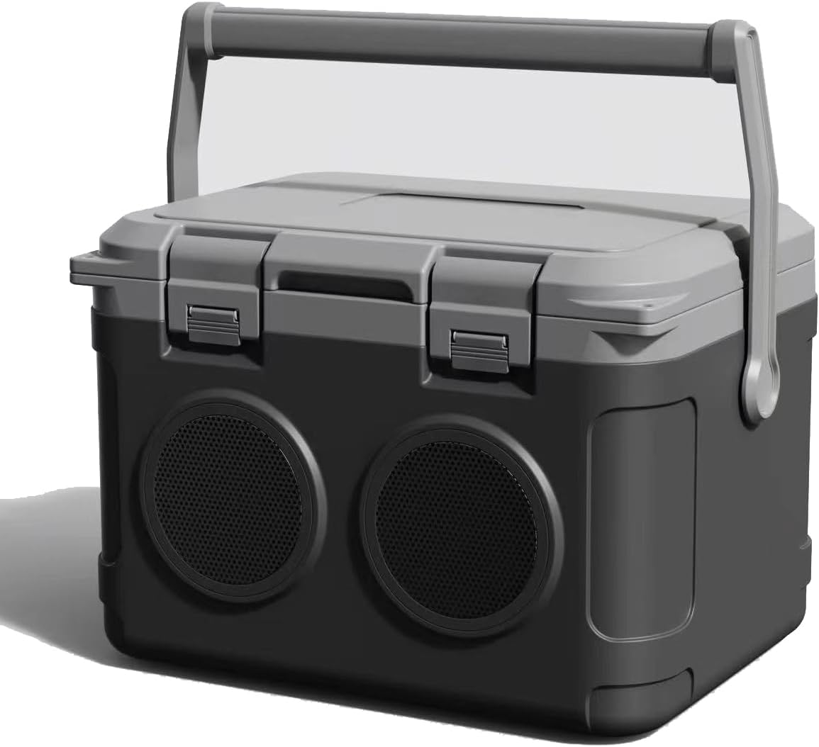 Camp Cooler with Bluetooth Speaker 22 Quart，48 Hours Ice Retention, Portable Handle, Outdoor Camping Cooler for BBQs, Beach, Hiking