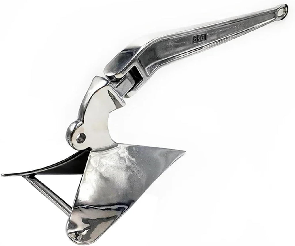 Folding Anchor, Marine High Polished Stainless Steel Heavy Anchor 5kg Boat Plough Ship,for Small Boats Canoe Paddle Boards