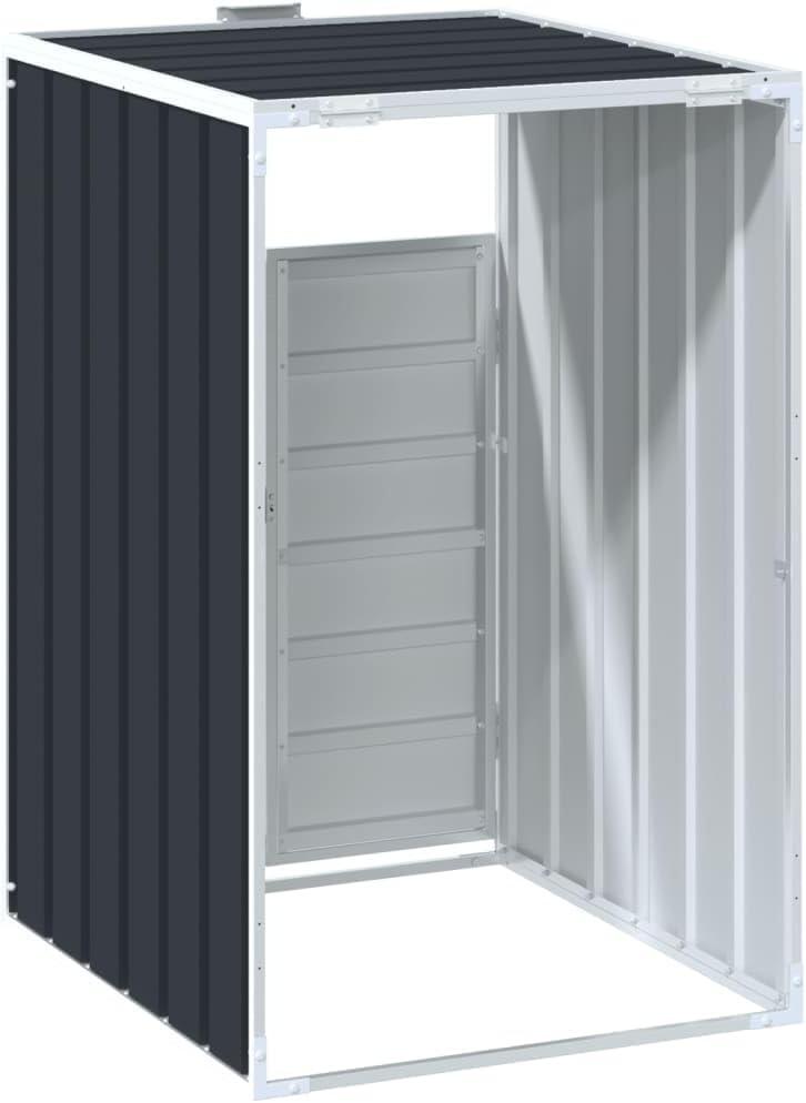 Outdoor Steel Garbage Bin Storage Shed for 1 Trash Can, Weather-Resistant Metal Trash Can Storage Shed with Lid Chain and Latch, Good Ventilation, Anthracite, Single Bin,-793