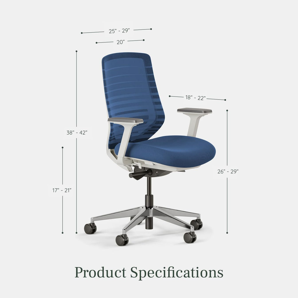 Branch Ergonomic Chair - A Versatile Desk Chair with Adjustable Lumbar Support, Breathable Mesh Backrest, and Smooth Wheels - Experience Optimal Comfort and Support - Baltic