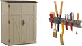 Suncast 54 Cubic Ft. Vertical Resin Outdoor Storage Shed, Sand, 52' x 32.5' x 71.5', Brown & 2' Wall Mount Tool Organizer for Hanging Lawn and Garden Tools, 30 lb. Weight Capacity, Gray