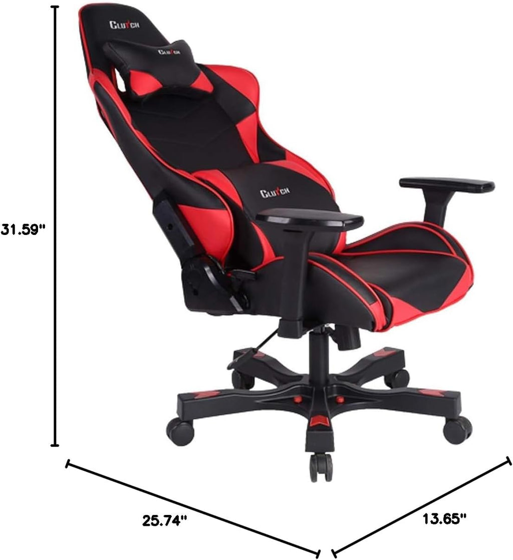 Clutch Chairz Crank Series Gaming Chair - Premium Ergonomic Design, Lumbar and Head Support Pillows - Black/Red