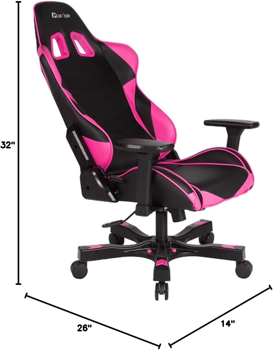 Clutch Chairz - Ergonomic Gaming Chair, Video Game Chairs, Office Chair, High Chair and Lumbar Pillow for Computer Desk - Crank Series – (Black/Pink).