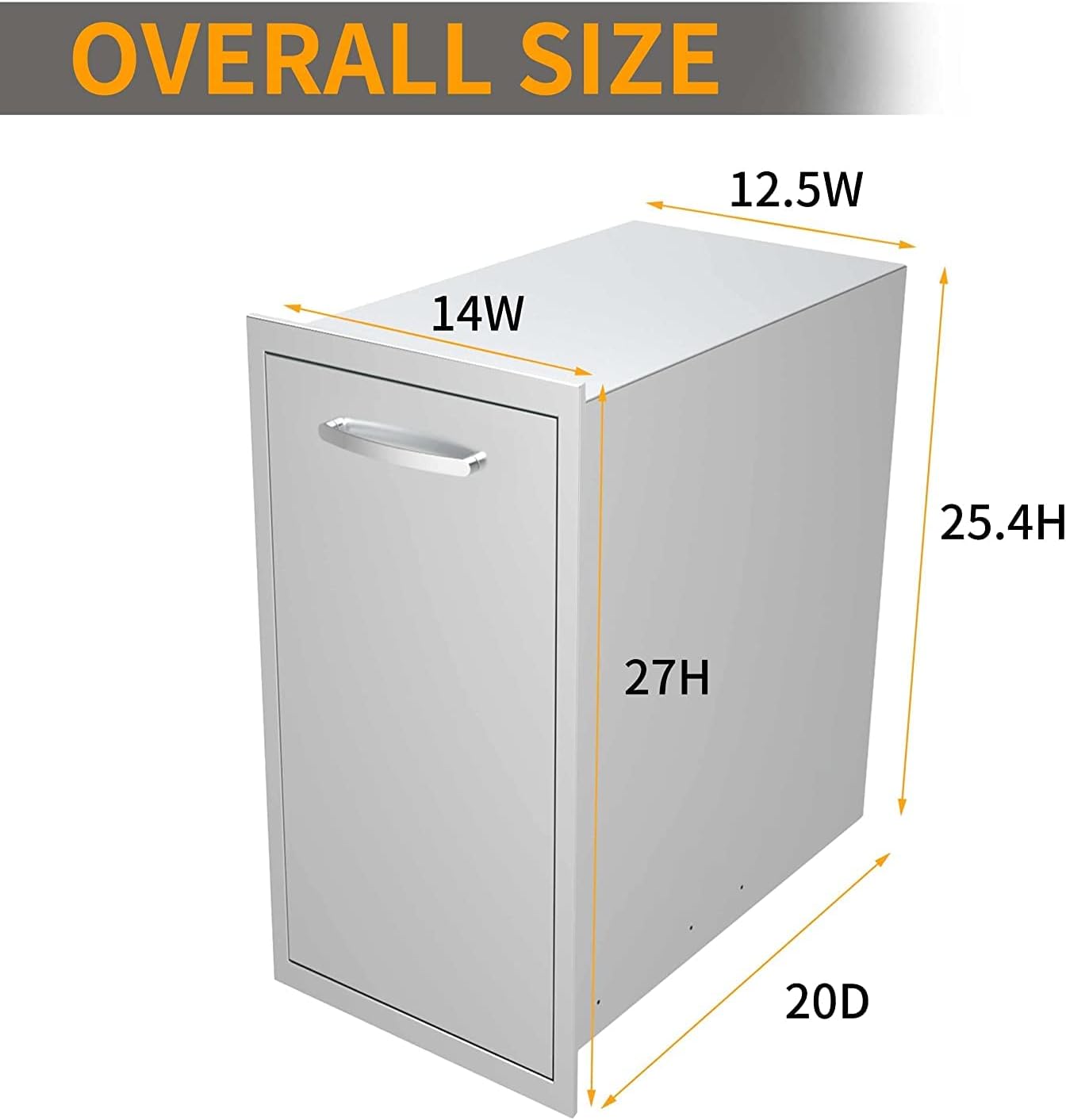 Built-in Single Trash Drawer 14' W x 27' H x 20' D, Pull-Out Tray Outdoor Kitchen Stainless Steel Trash Drawer Storage One Trash Bin for BBQ Island Grill Station
