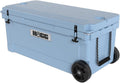 Ice Cooler with Wheels and Handle, Wheeled Cooler, Insulated Ice Chest with Wheels and Handle for Fishing and Camping with Dry Storage, Bottle Openers, and Cupholders