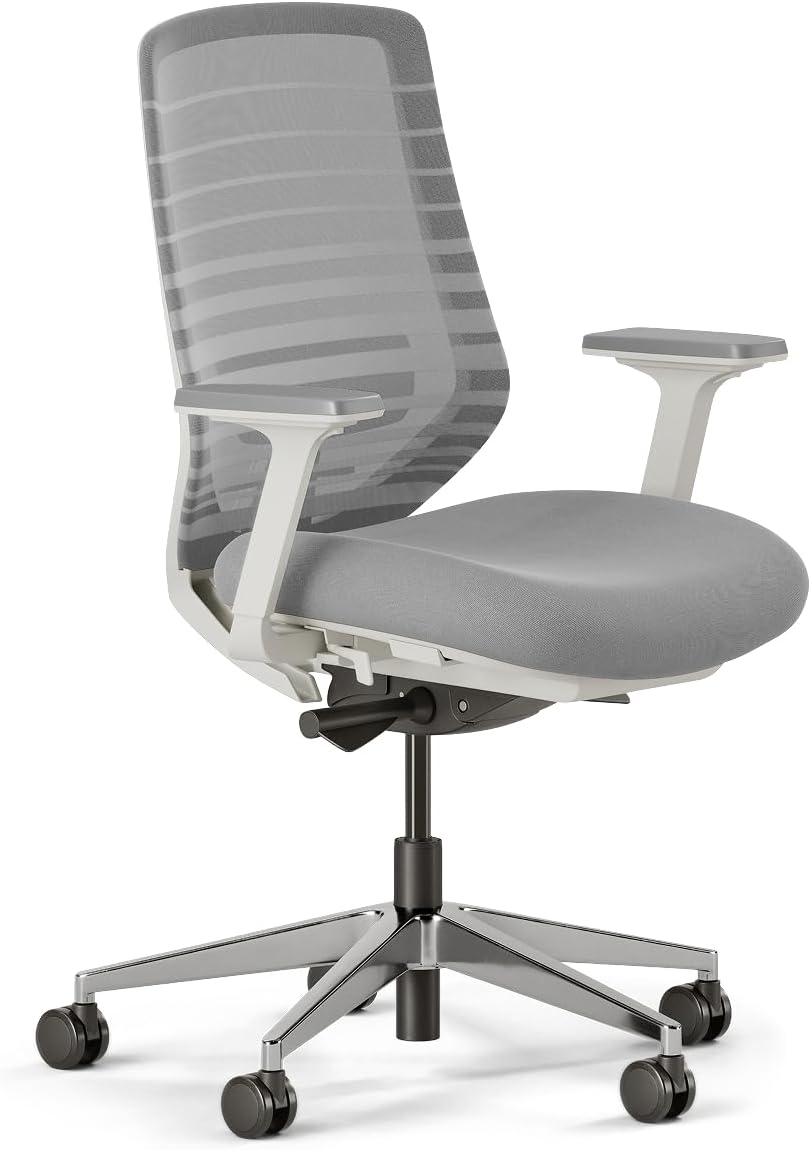 Branch Ergonomic Chair - A Versatile Desk Chair with Adjustable Lumbar Support, Breathable Mesh Backrest, and Smooth Wheels - Experience Optimal Comfort and Support - Pebble - White