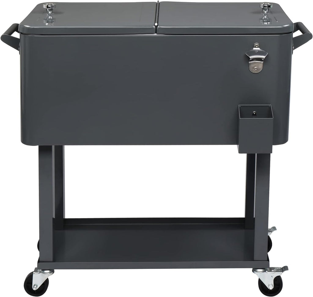 80 Quart Rolling Cooler Cart with Shelf and Bottle Opener for Patio Party