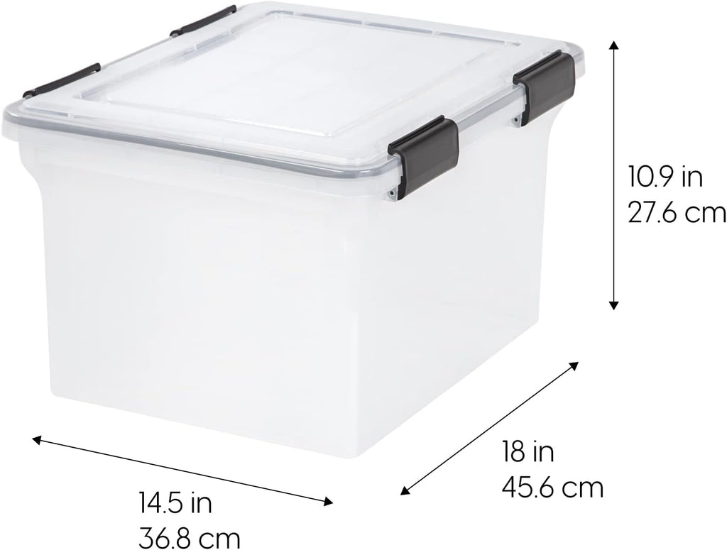 IRIS USA 32 Quart WEATHERPRO Plastic Storage Box with Durable Lid and Seal and Secure Latching Buckles, Clear with Black Buckles, 6 Pack
