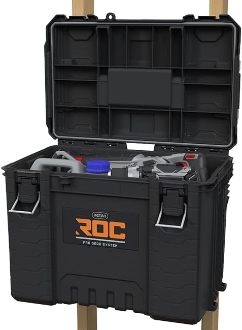 Keter ROC Pro Gear Heavy Duty XL Toolbox, 25 Year Warranty, Modular, Stackable, Lightweight, Durable, IP65 Water Resistant, Black
