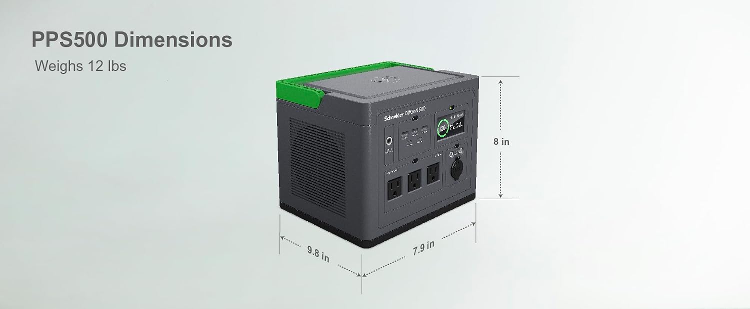Schneider OffGrid 517Wh Portable Power Station, PPS500 Portable Solar Generator with Wireless Charging Pad, for Camping or Home