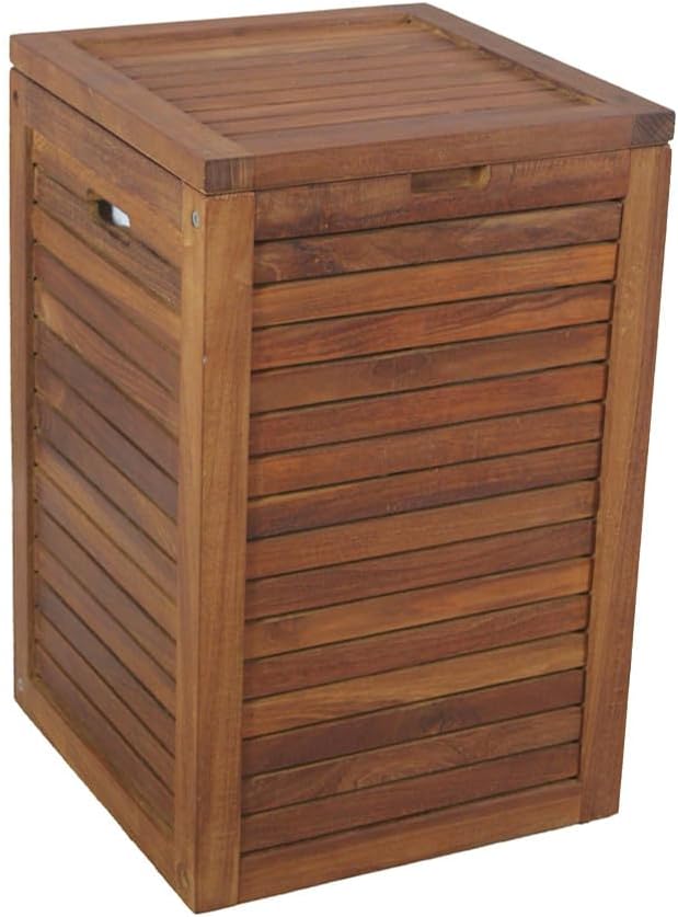 Medium Teak Laundry Hamper, or Indoor Outdoor Storage Bin