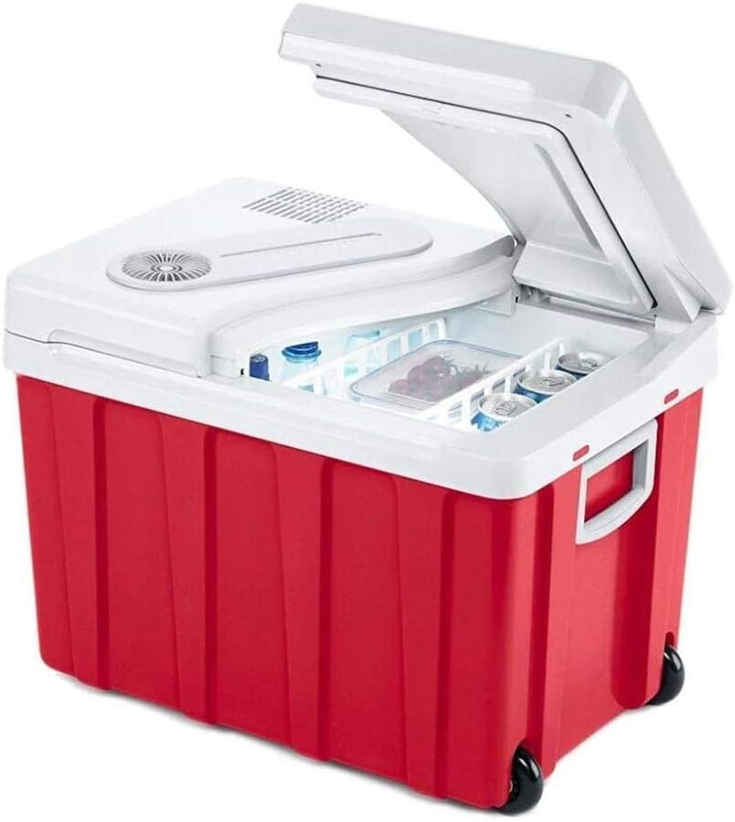 40L Cool Box on Wheels Car Refrigerator 12V 240V Portable Electric Cool Box High Refrigeration Fridge Freezer with Automatic Locking Handle Perfect for Traveling and Camping