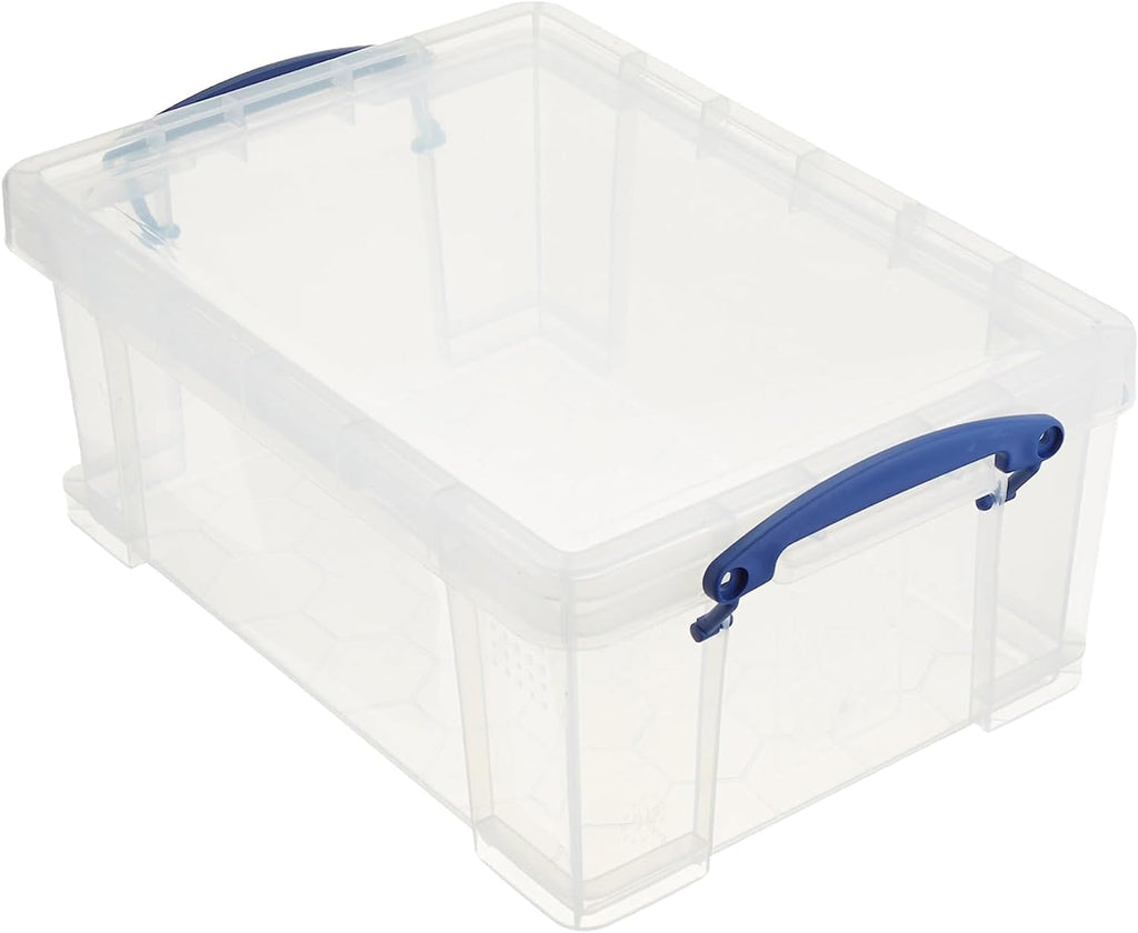 Really Useful Box Stackable 9 Liter Plastic Storage Container Bin with Snap Lid & Built-in Clip Lock Handles for Home & Office Organization (10 Pack)