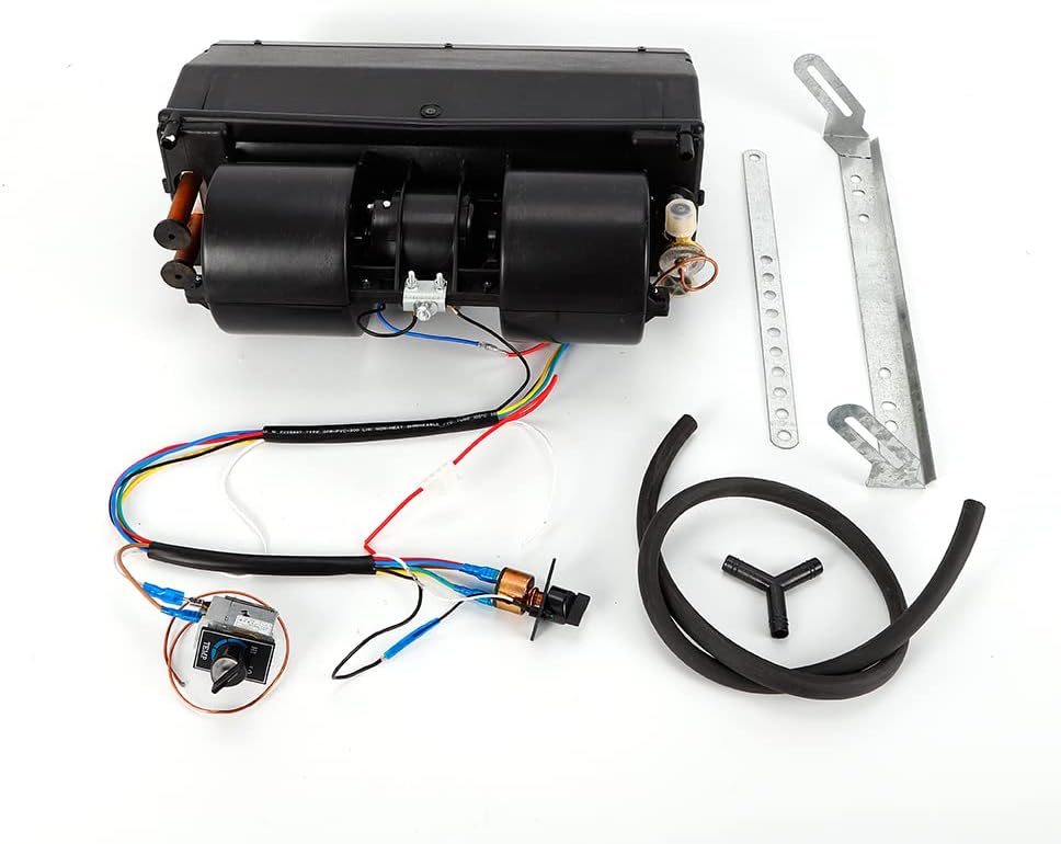 LOYALHEARTDY A/C Air Conditioning Evaporator Assembly Unit & Heater Kit, 600CFM 3 Speed AC 12V Under-Dash Evaporator Electrical Thermostat for Car Truck, Heat & Cool 4 port 12V (BEU-404-000)