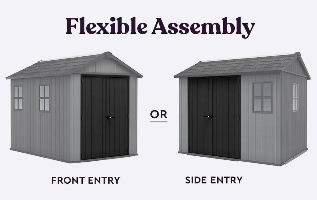 Keter Newton Plus 7.5x9 Ft All-Weather Storage Shed with Skylight, Window, Built-in Ventilation, Customizable Walls, & Lockable Double Doors, Graphite