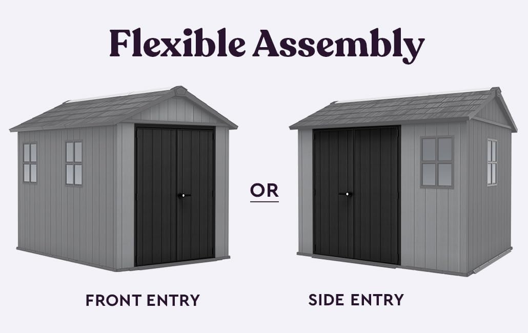 Keter Newton Plus 7.5x9 Ft All-Weather Storage Shed with Skylight, Window, Built-in Ventilation, Customizable Walls, & Lockable Double Doors, Graphite