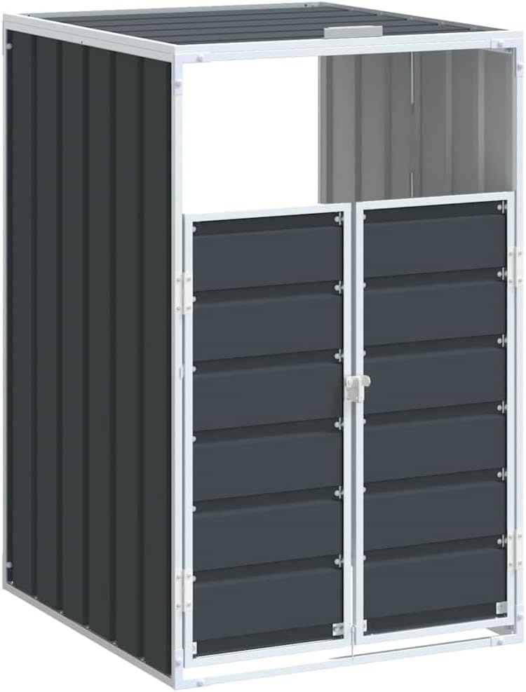 vidaXL Anthracite Wheelie Bin Storage Single Steel Outdoor Holder -, Expandable Design 28.3'x31.9'x45.3'
