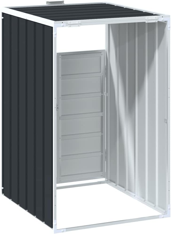 vidaXL Anthracite Wheelie Bin Storage Single Steel Outdoor Holder -, Expandable Design 28.3'x31.9'x45.3'
